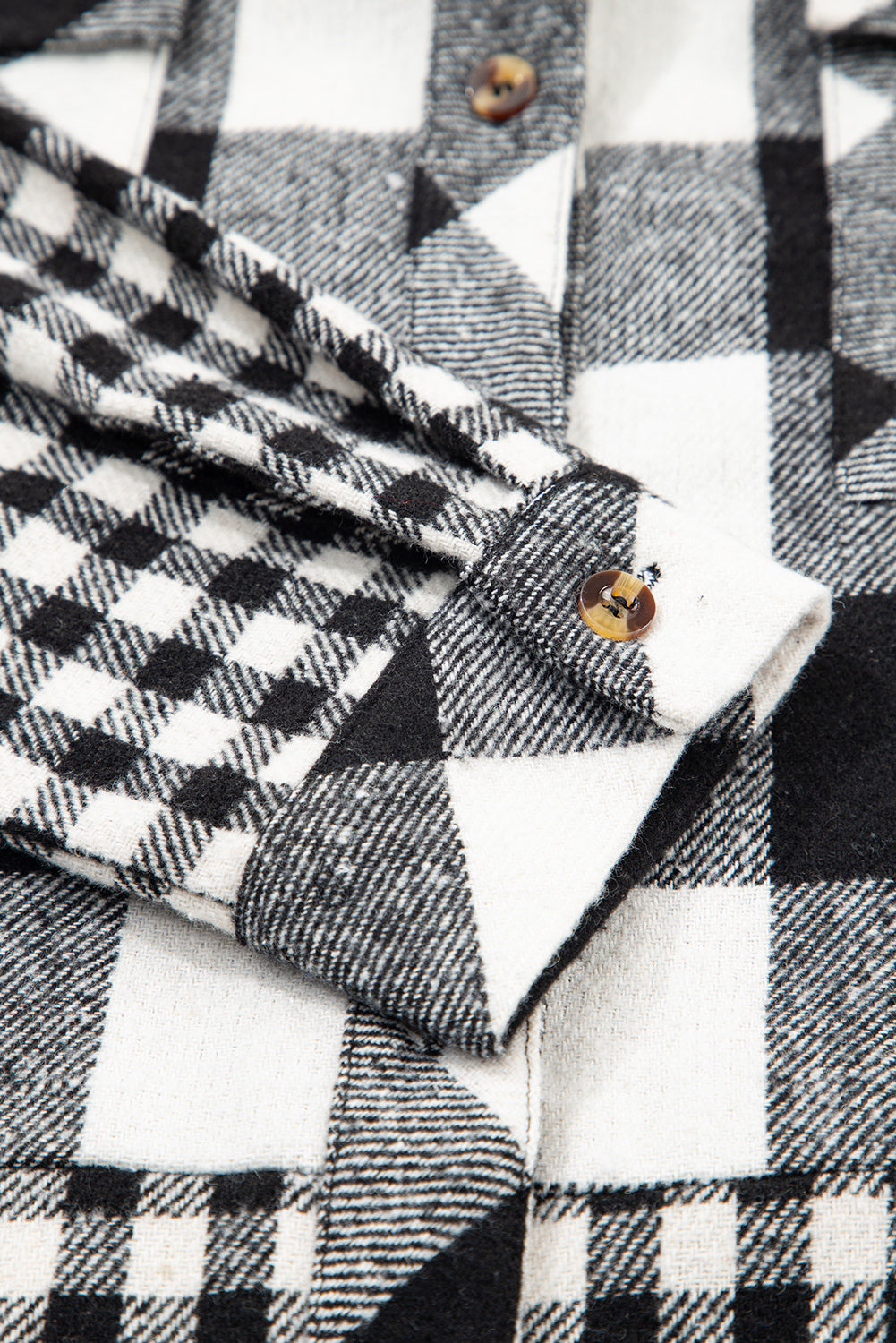 Casual Plaid Hoodie Drawstring Button Shacket