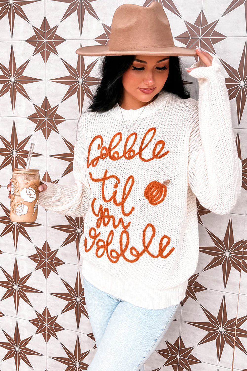 White Gobble Til You Wobble Pop Up Sweater