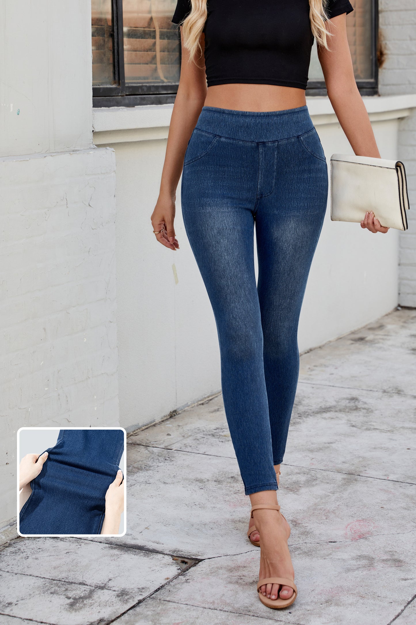 Multiple Pockets Straight Leg Washed Stretchy Knit Casual Jeans