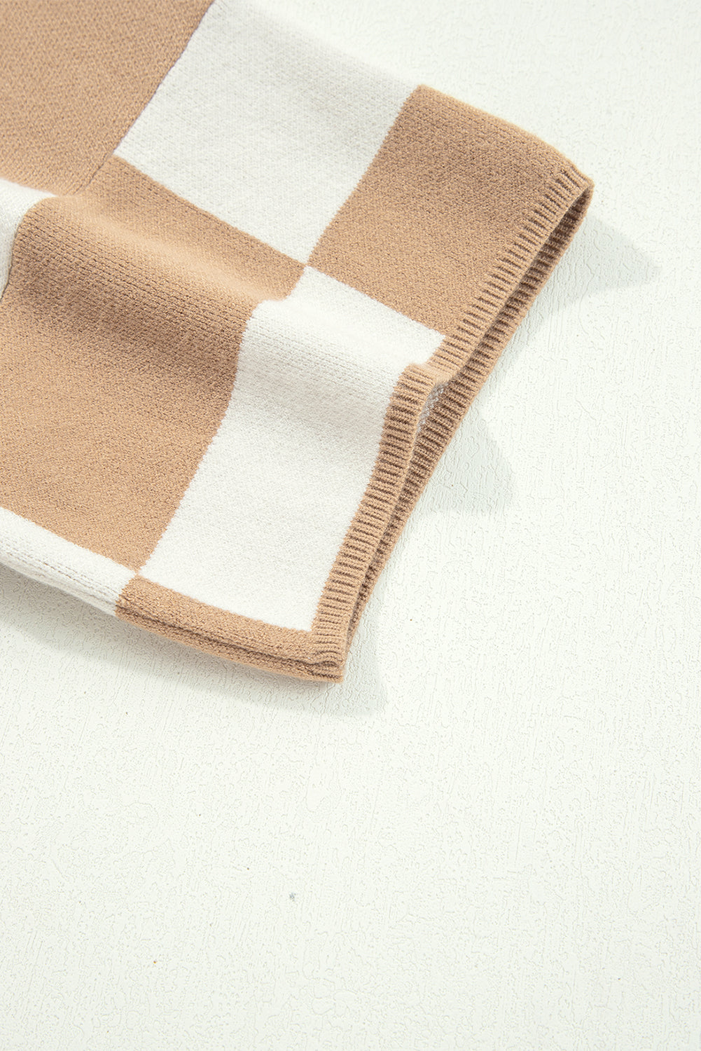 Checkered Colorblock Loose Knit Half Sleeve Sweater