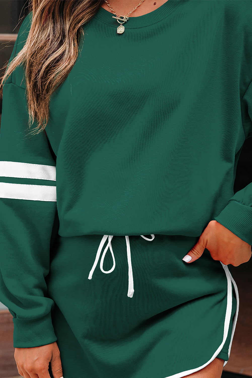 Varsity Stripe Pullover and Mini Skirt Two Piece Set