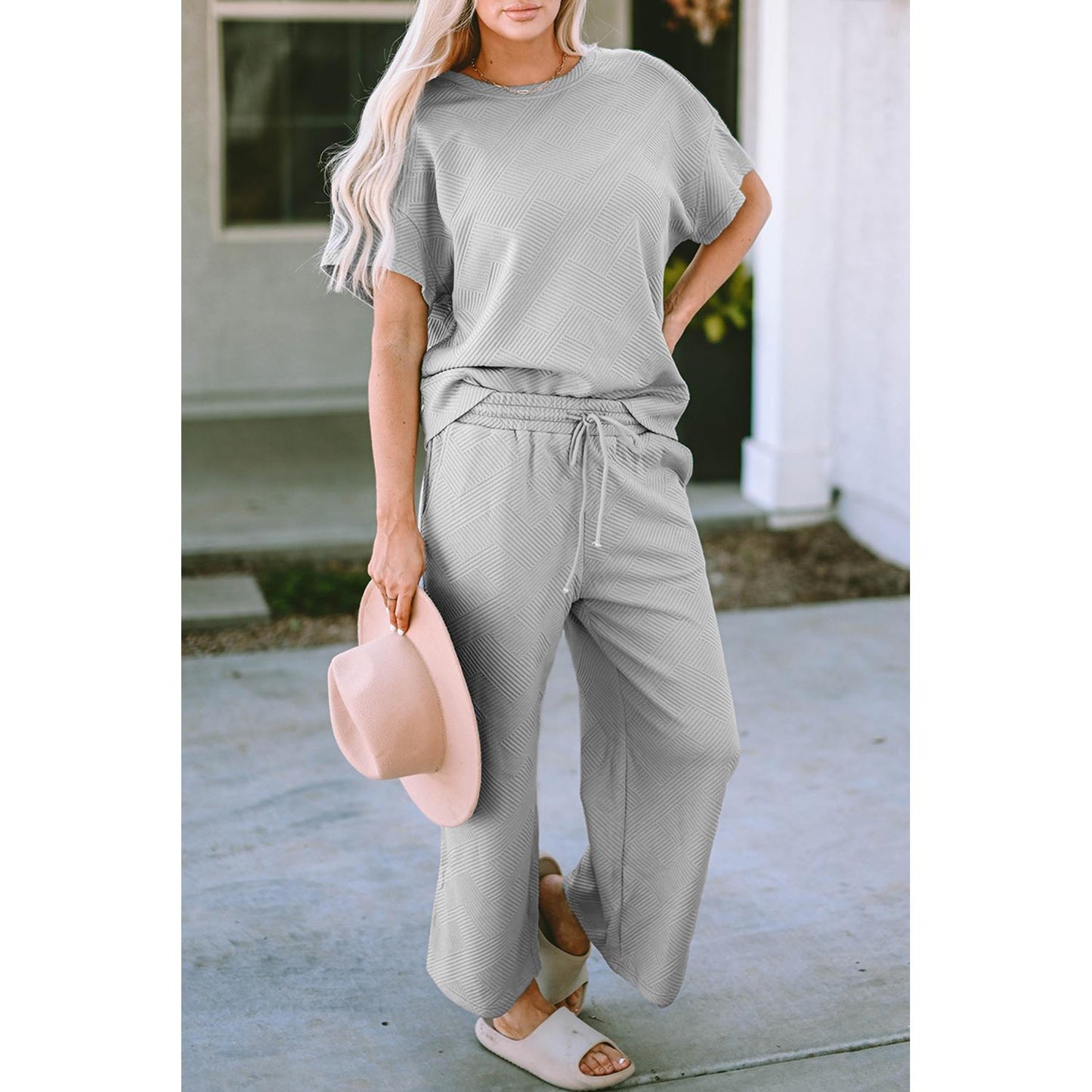 Solid Color Texture Casual Suit Thin Loose Covered Flesh Drawstring Sportswear Women