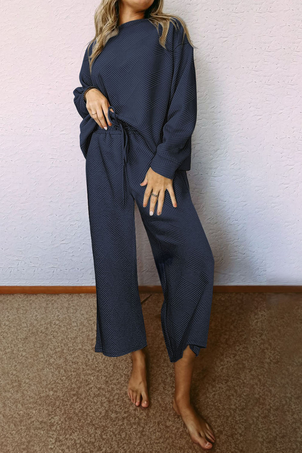 Women Ultra Loose Textured 2pcs Slouchy Outfit