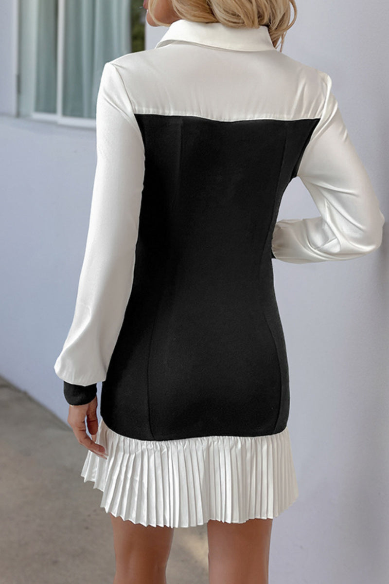 Colorblock Pleated Hem Contrast Shirt Dress Women