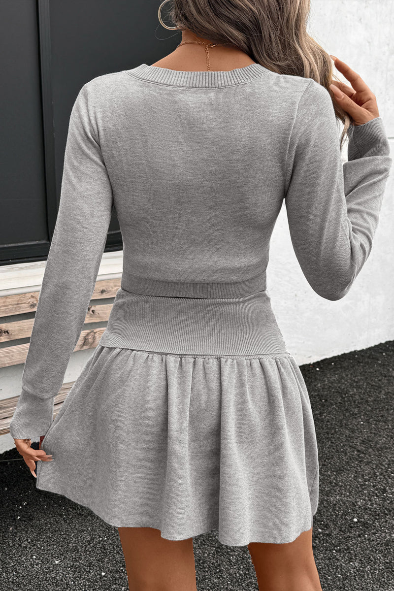 2 Piece Ribbed Knit Crop Top and Skater Skirt Set