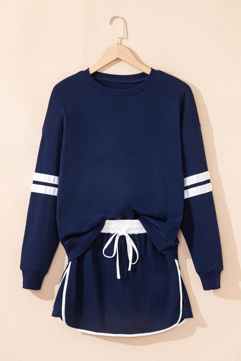 Varsity Stripe Pullover and Mini Skirt Two Piece Set