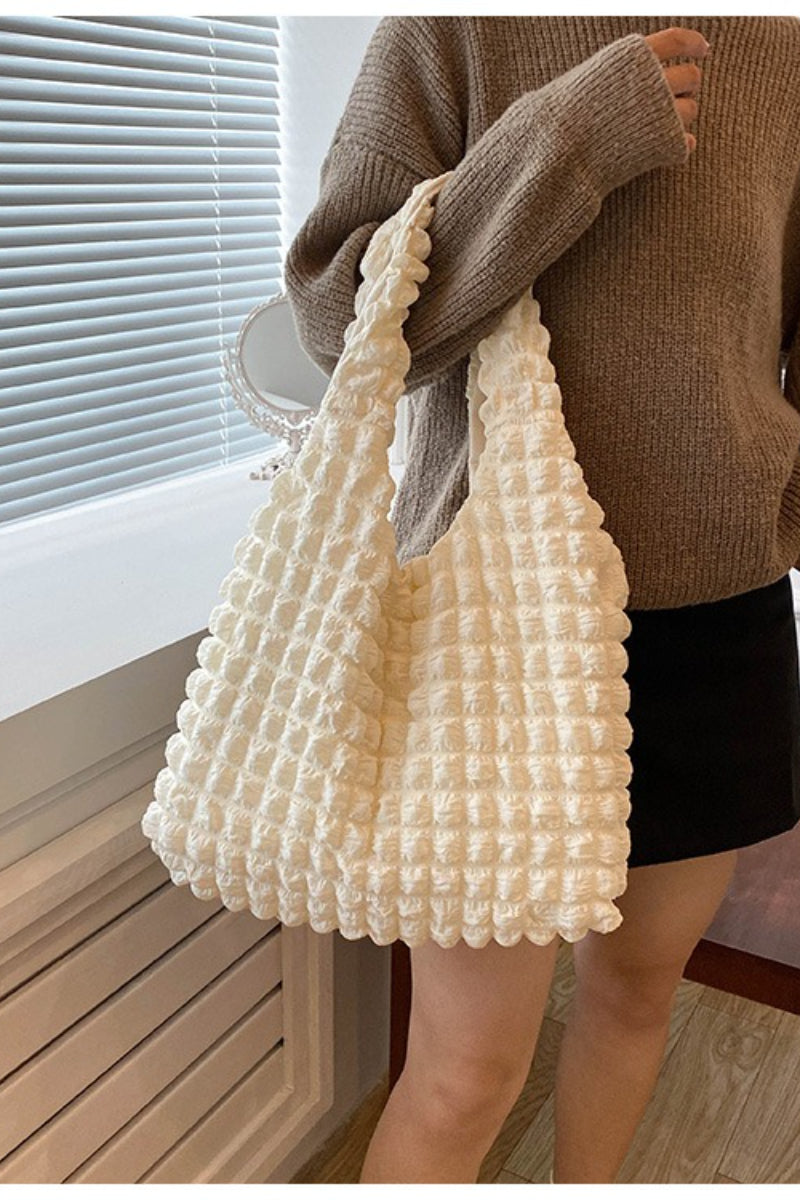 Trendy Pleated Shoulder Bucket Tote Handbag