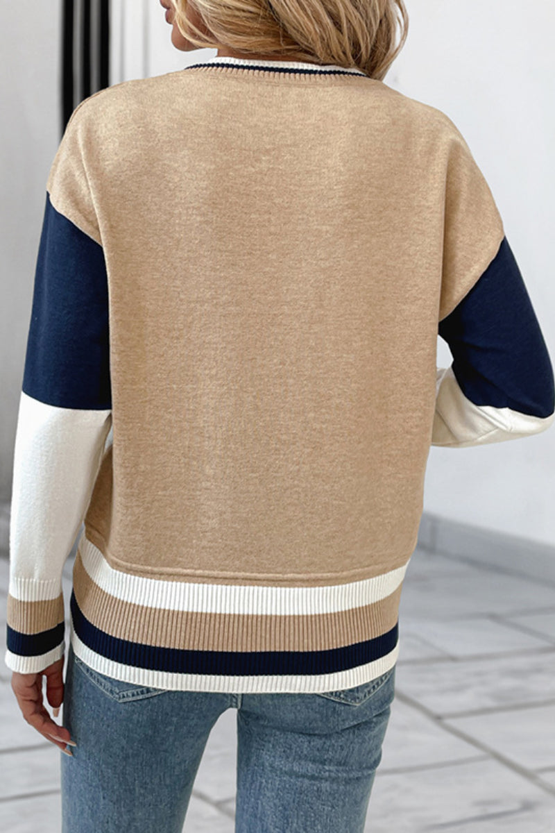 Colorblock Knit Pullover Crewneck Sweater Top