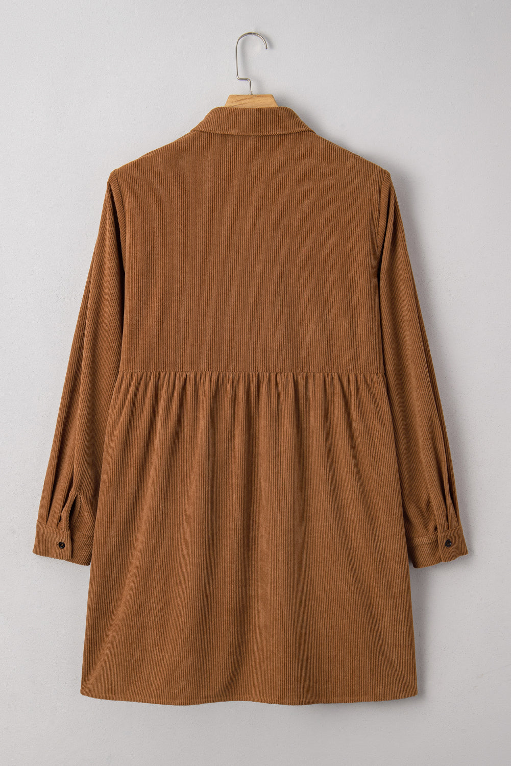 Corduroy Button Up Collared Plus Size Shirt Dress