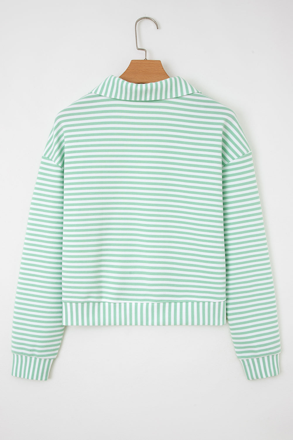 Stripe Quarter Zip Collar Pullover Long Sleeve Top
