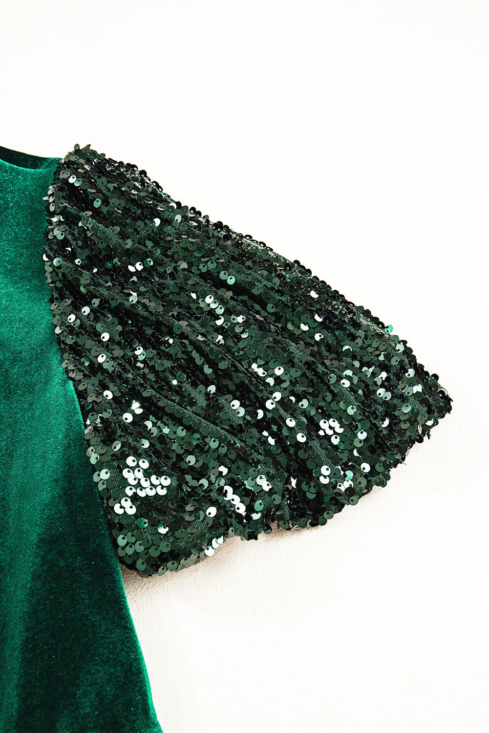 Evergreen Sequin Puff Sleeve Tiered Velvet Mini Dress