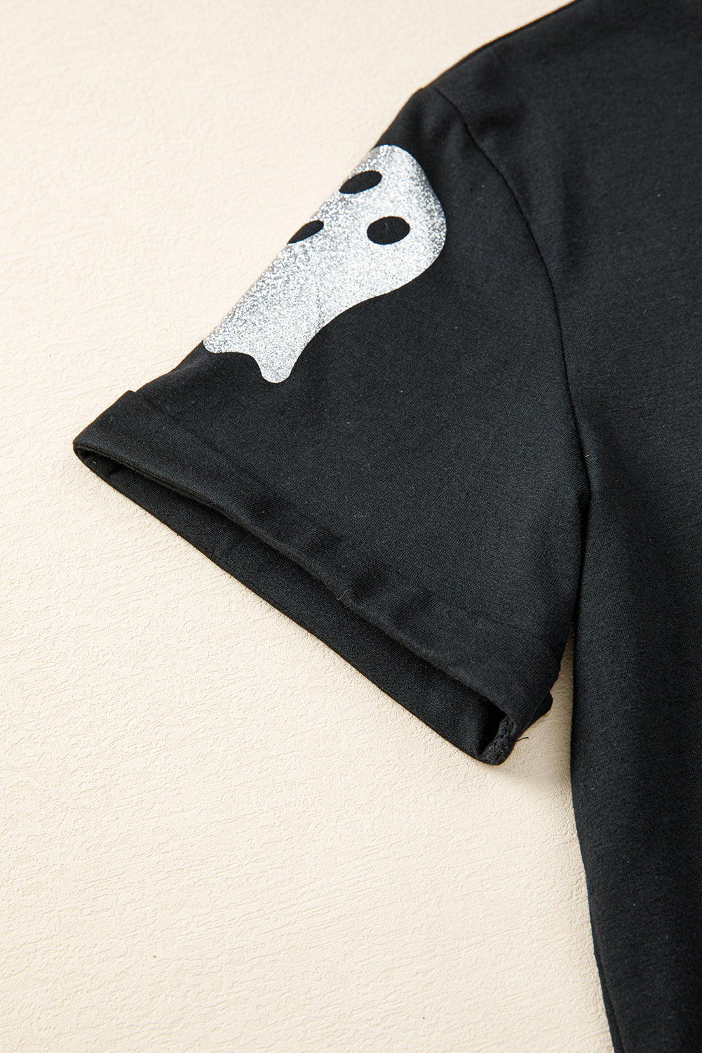 Black Glitter Ghost Pattern Halloween T Shirt