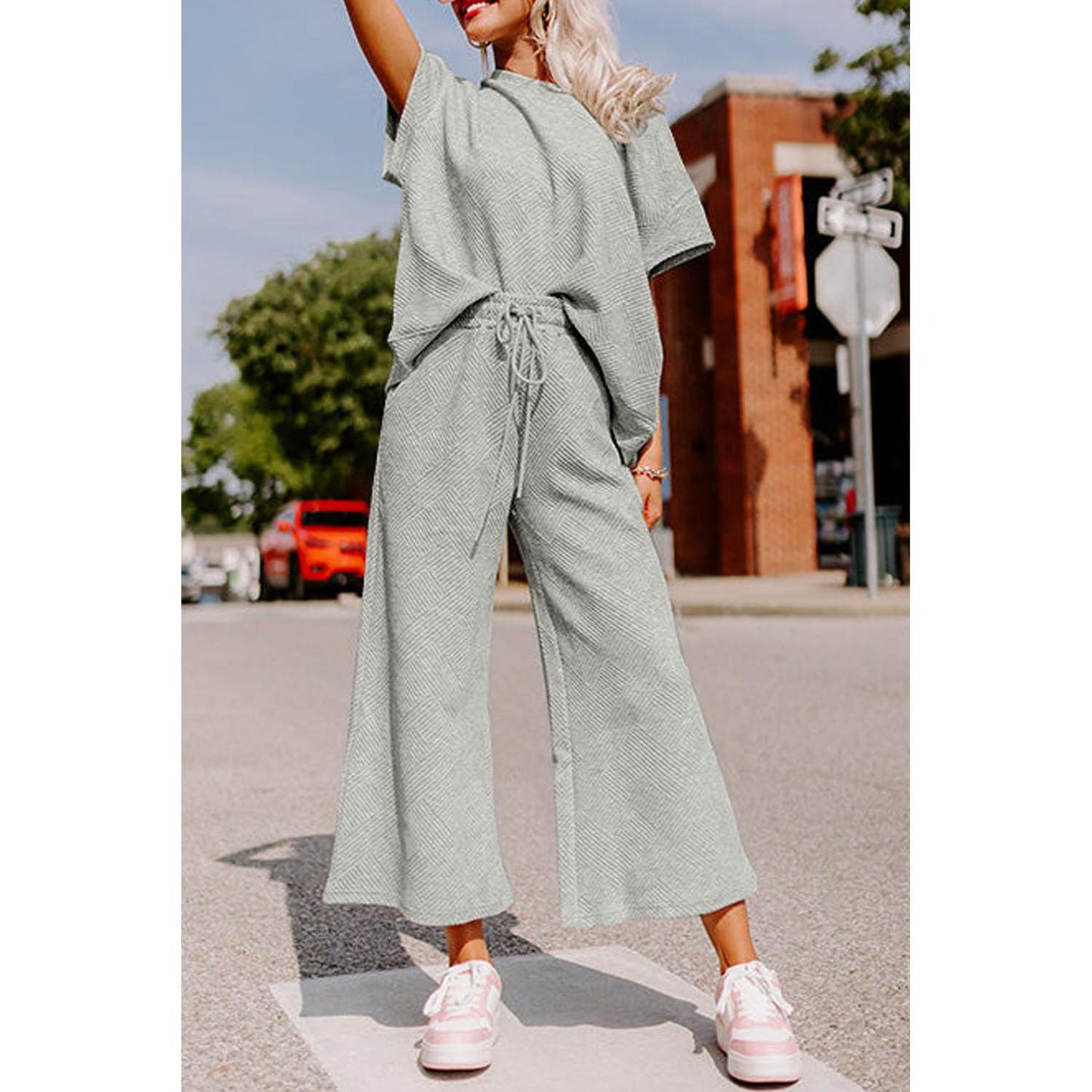 Solid Color Texture Casual Suit Thin Loose Covered Flesh Drawstring Sportswear Women