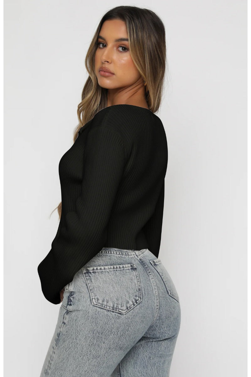 Womens Zip Up Ribbed Knit Sweater Long Sleeve Top