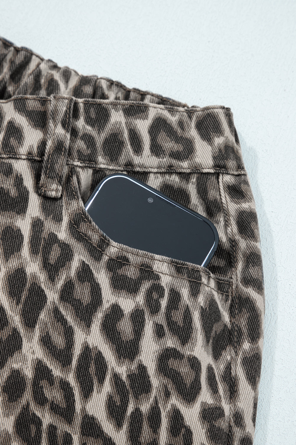 Leopard Print High Waist Wide Leg Casual Jeans