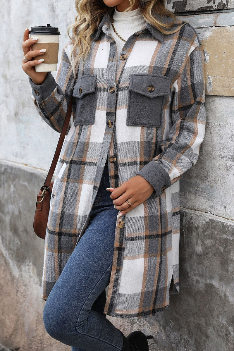 Cozy Warm Plaid Long Shacket Jacket for Women