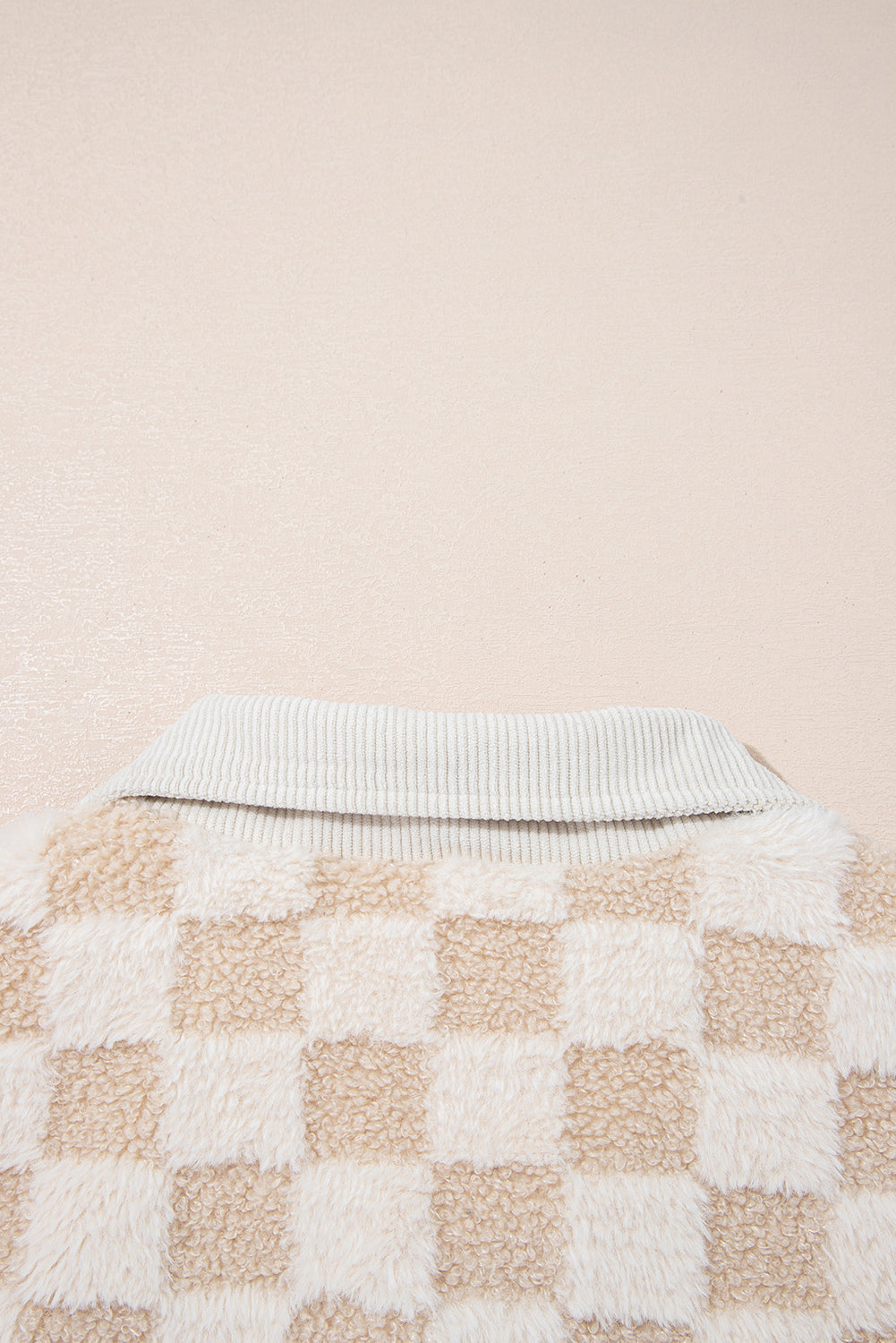 Khaki Checkered Sherpa Zip Up Jacket for Fall