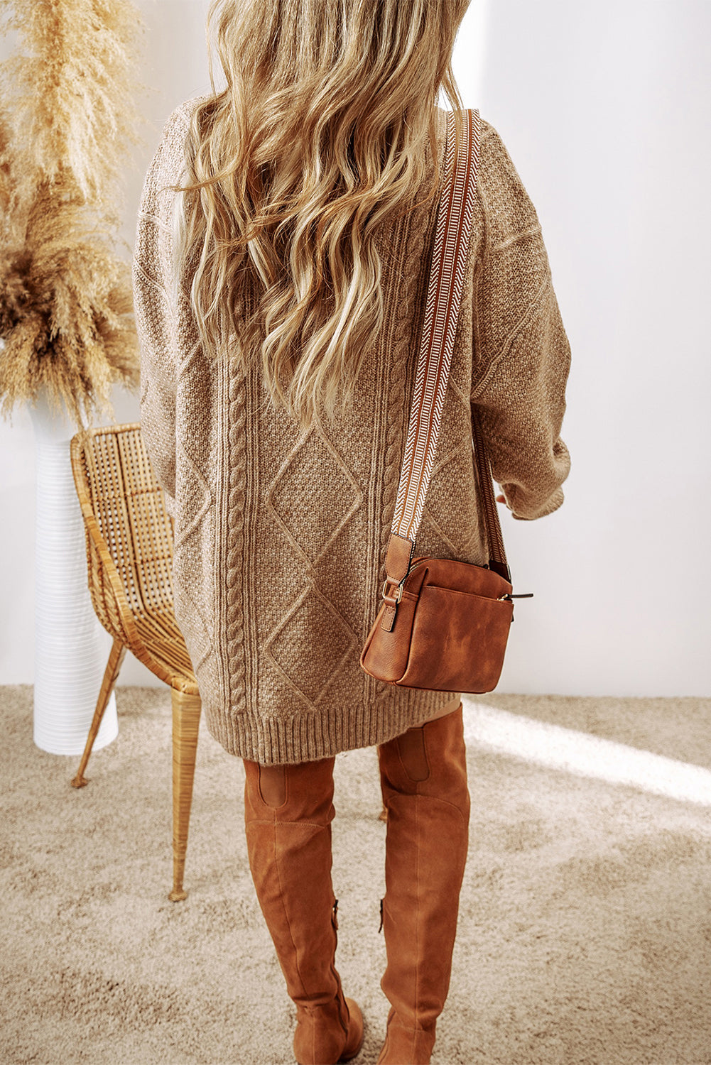 Cozy Cable Knit Drop Shoulder Sweater Dress