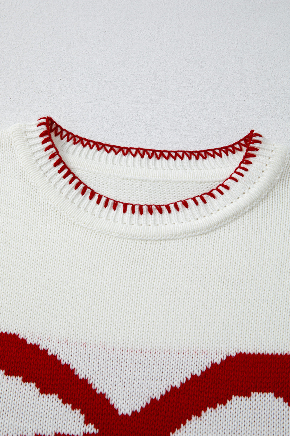 Bow Pattern Contrast Trim Christmas Loose Sweater
