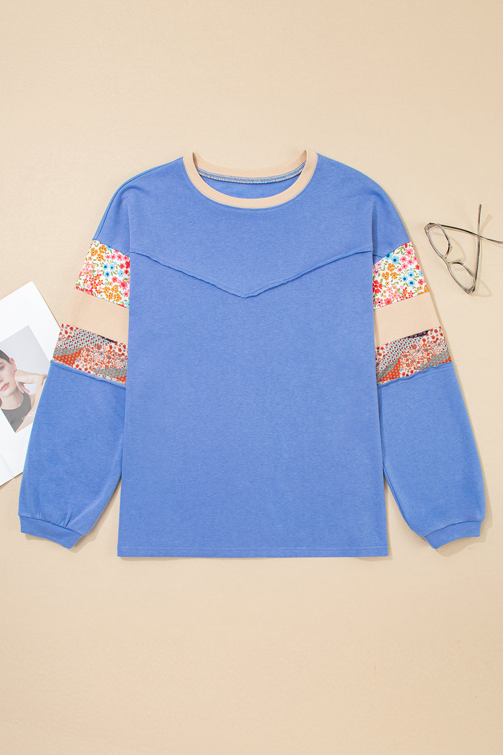 Exposed Seam Floral Mixed Patchwork Relaxed Plus Size Top