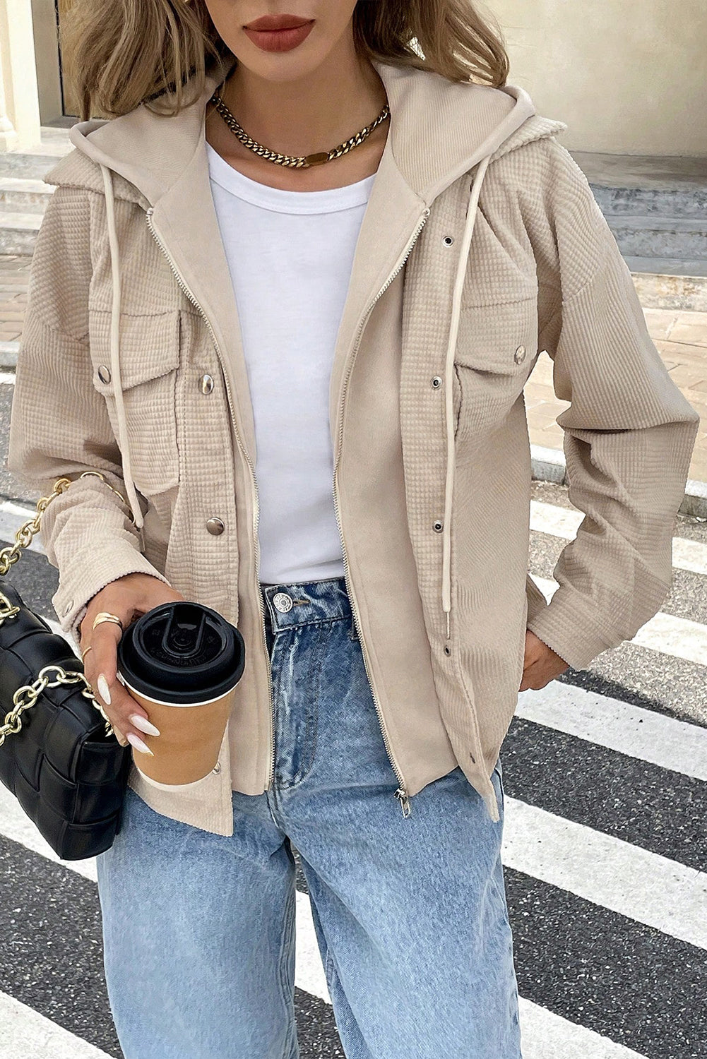 Oversized Hooded Knit Textured Streetwear Shacket