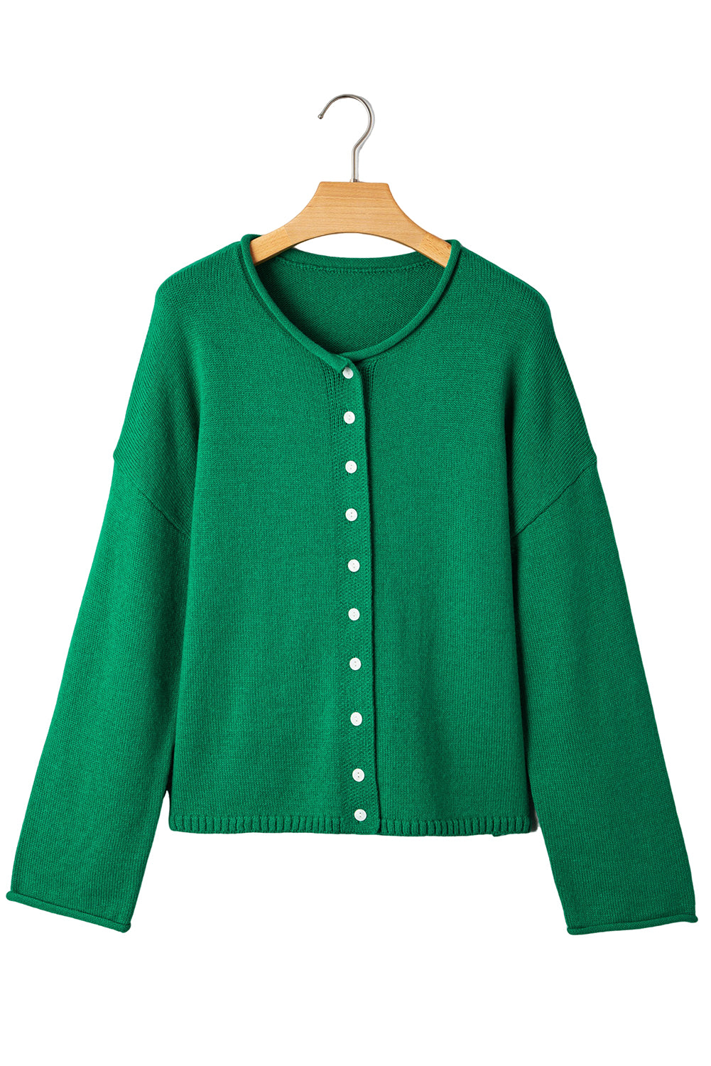 Bright Green Knit Button Front Drop Shoulder Cardigan