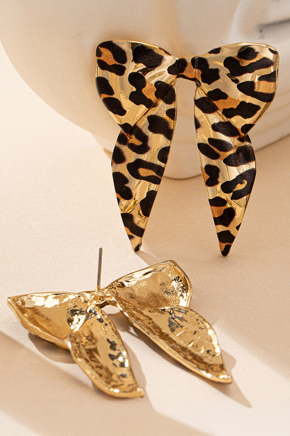 Gold Leopard Print Bow Knot Plated Alloy Earrings