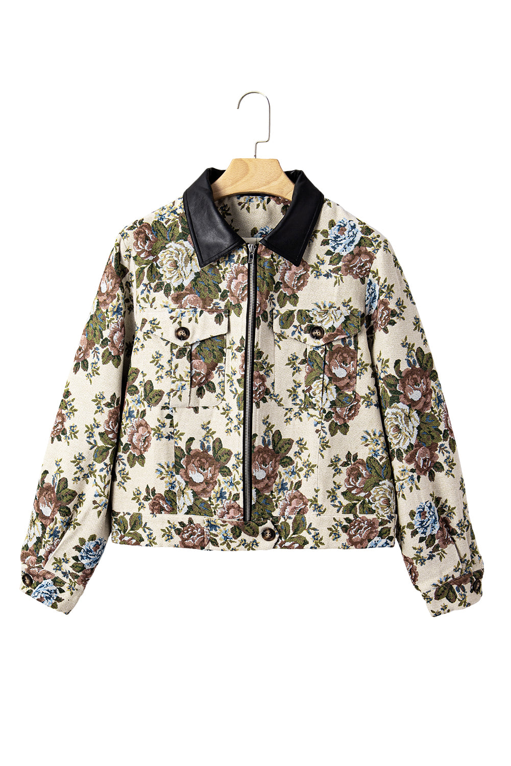 Floral Print Zip Up Contrast Collared Jacket