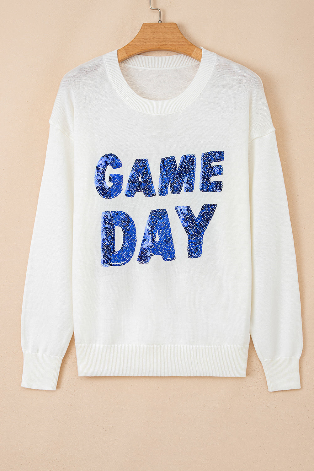 White Sequin GAME DAY Graphic Round Neck Sweater