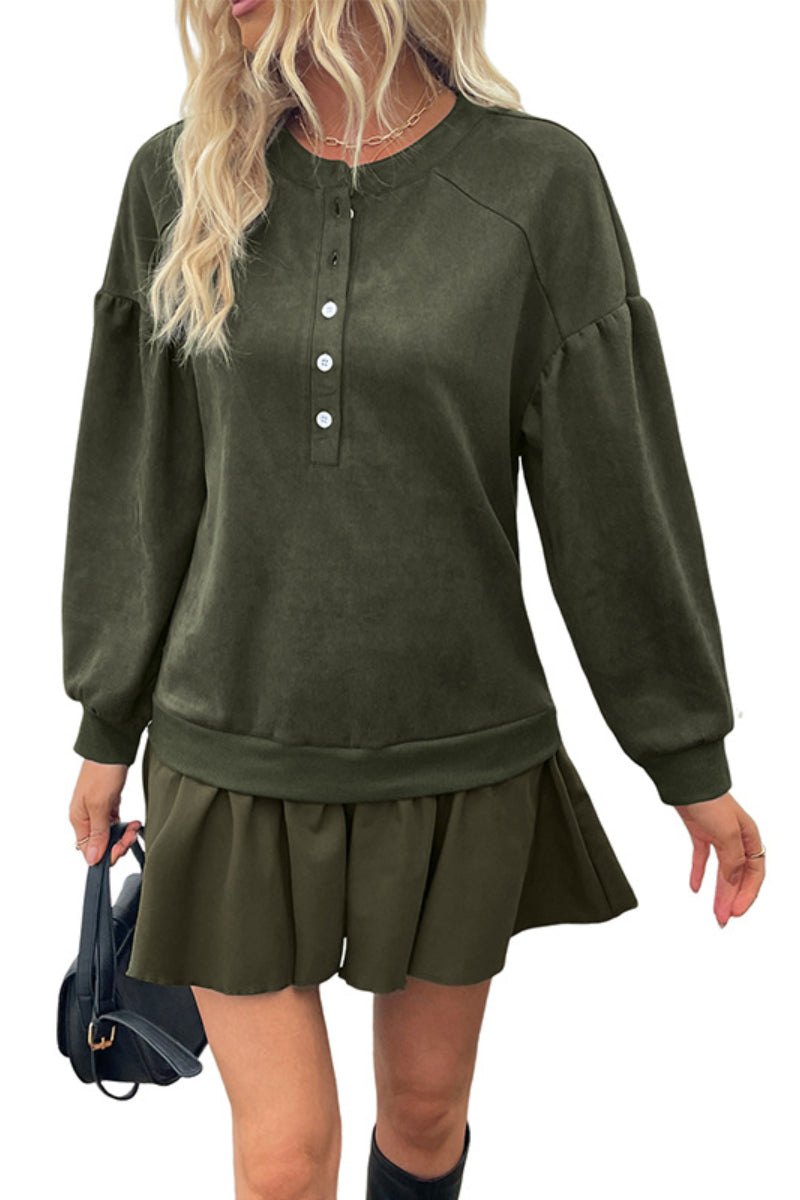 Sweet Puff Sleeve Sweatshirt Dress with Ruffle Hem