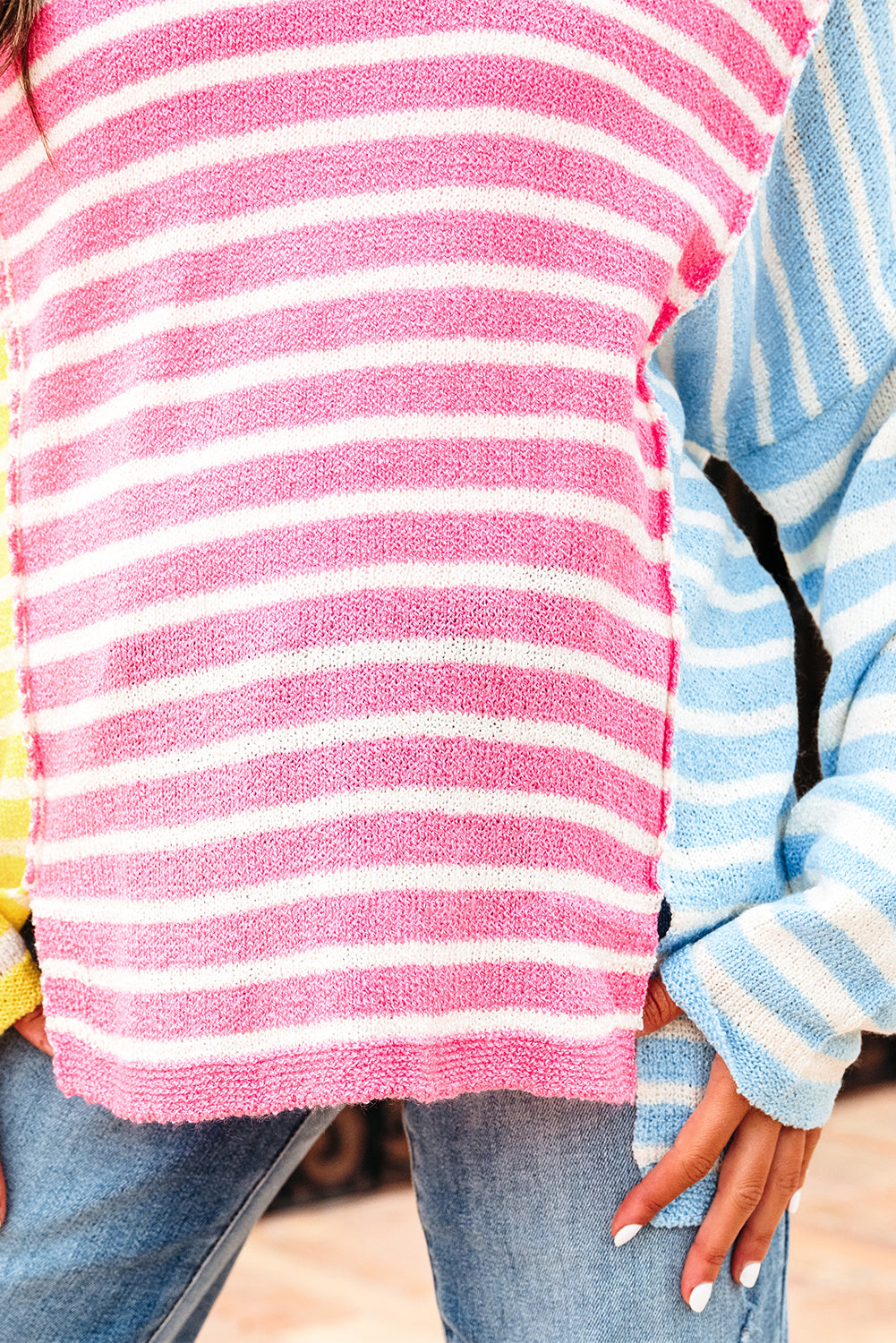 Colorblock Dolman Sleeve Sweater with Split Hem