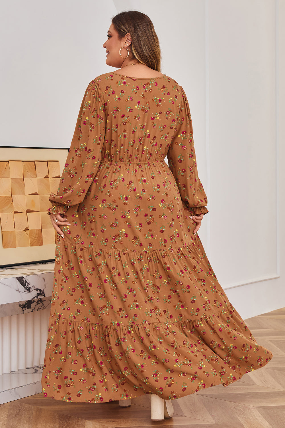 Plus Size Holiday Floral Tiered Maxi Dress