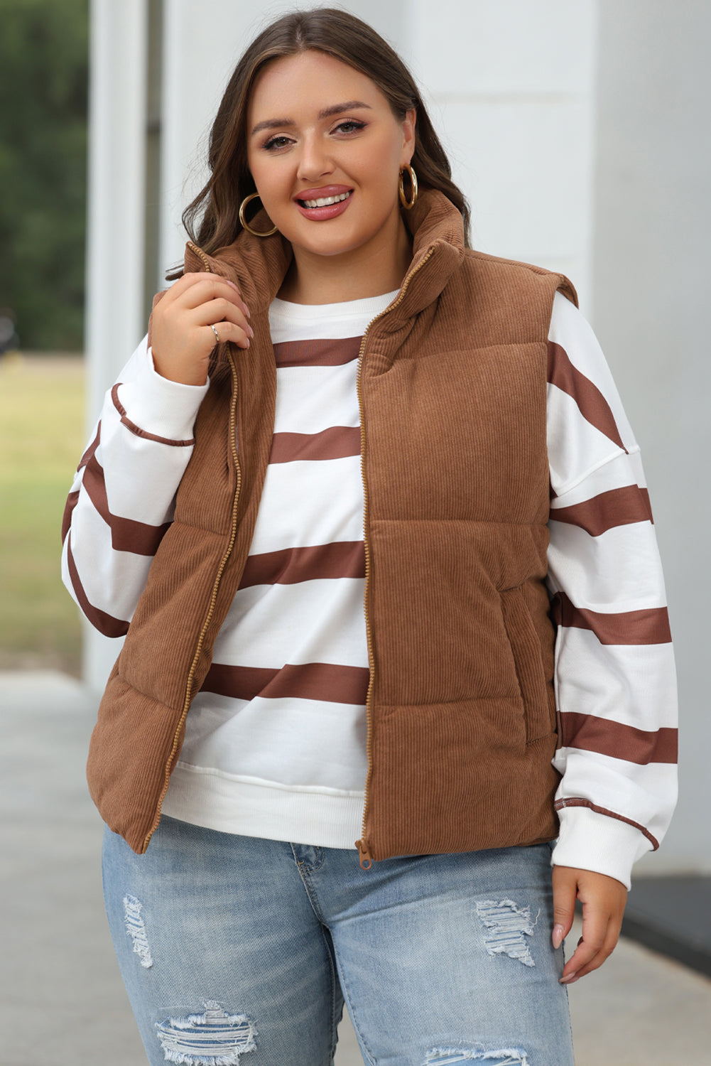 Fall Winter Corduroy Stand Neck Puffer Vest