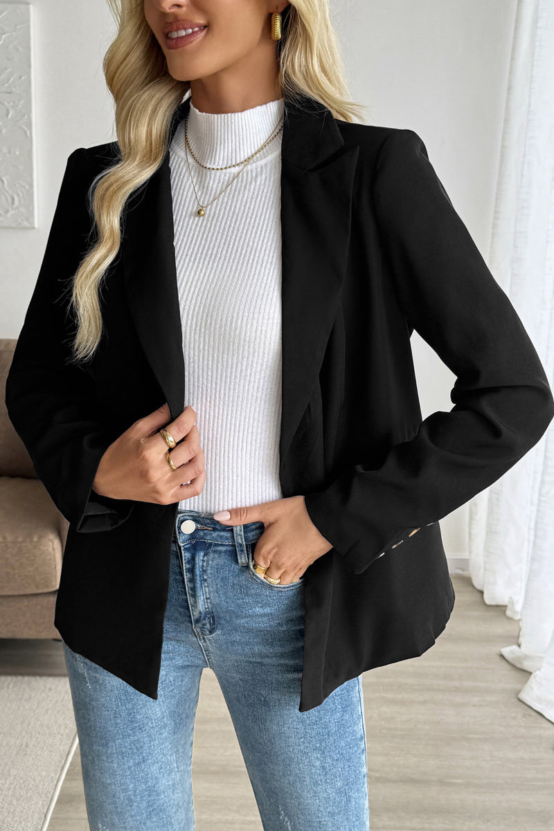 Women's Casual Black Blazer Jacket with Lapel