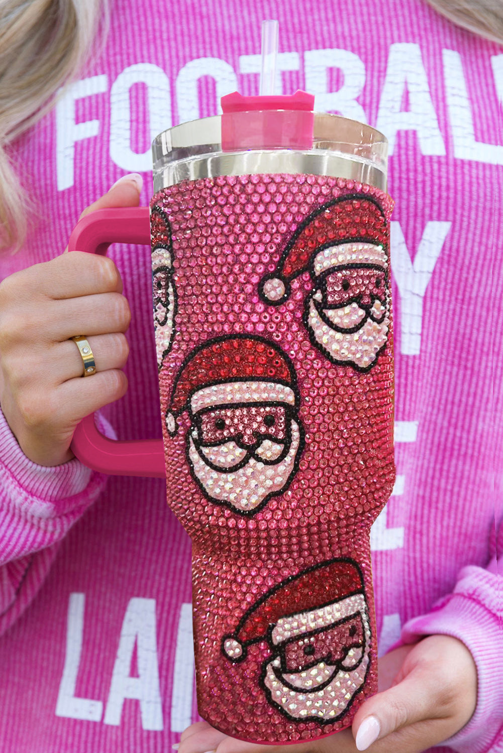 Christmas Santa Diamond Thermos Cup with Straw 40oz