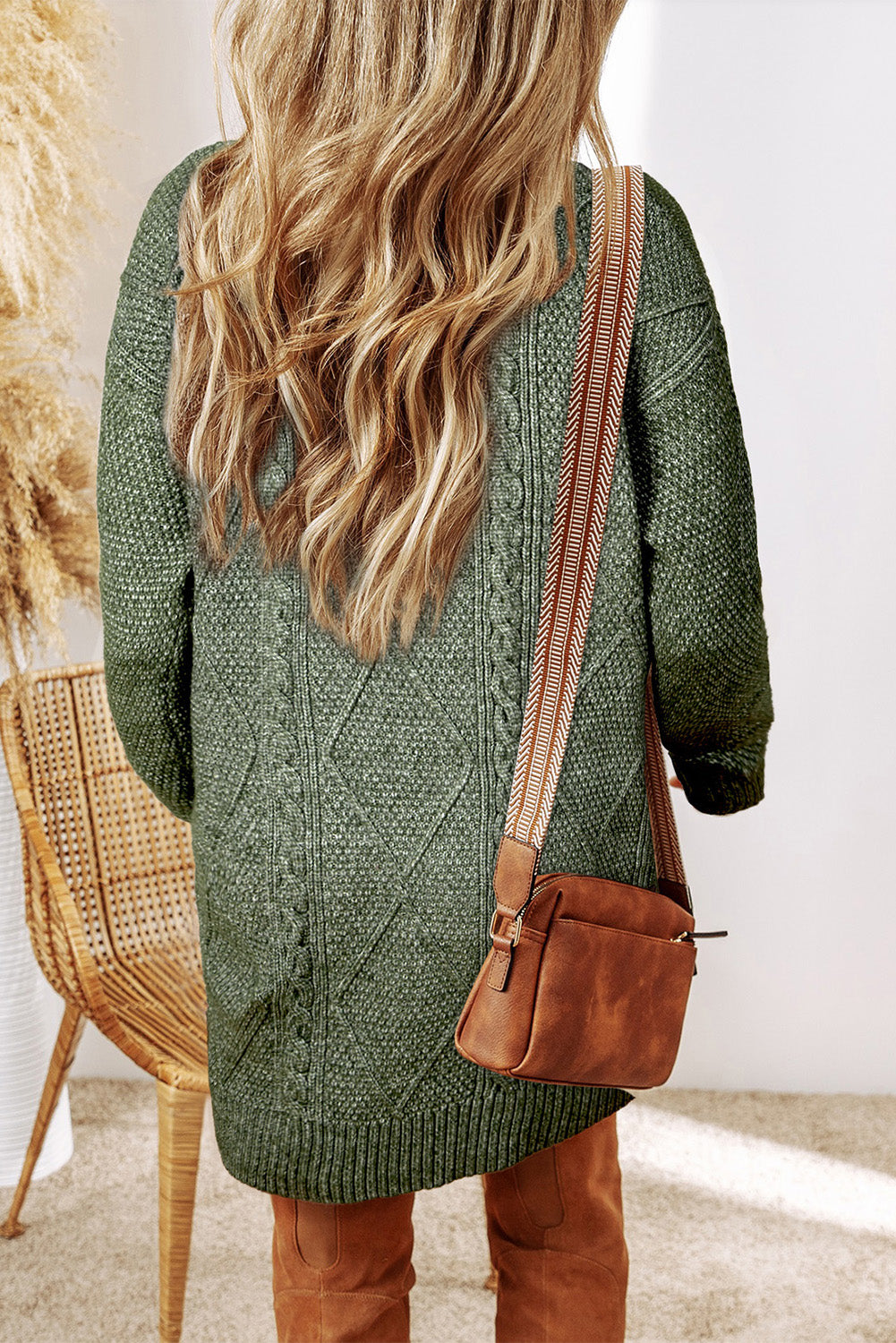 Cozy Cable Knit Drop Shoulder Sweater Dress