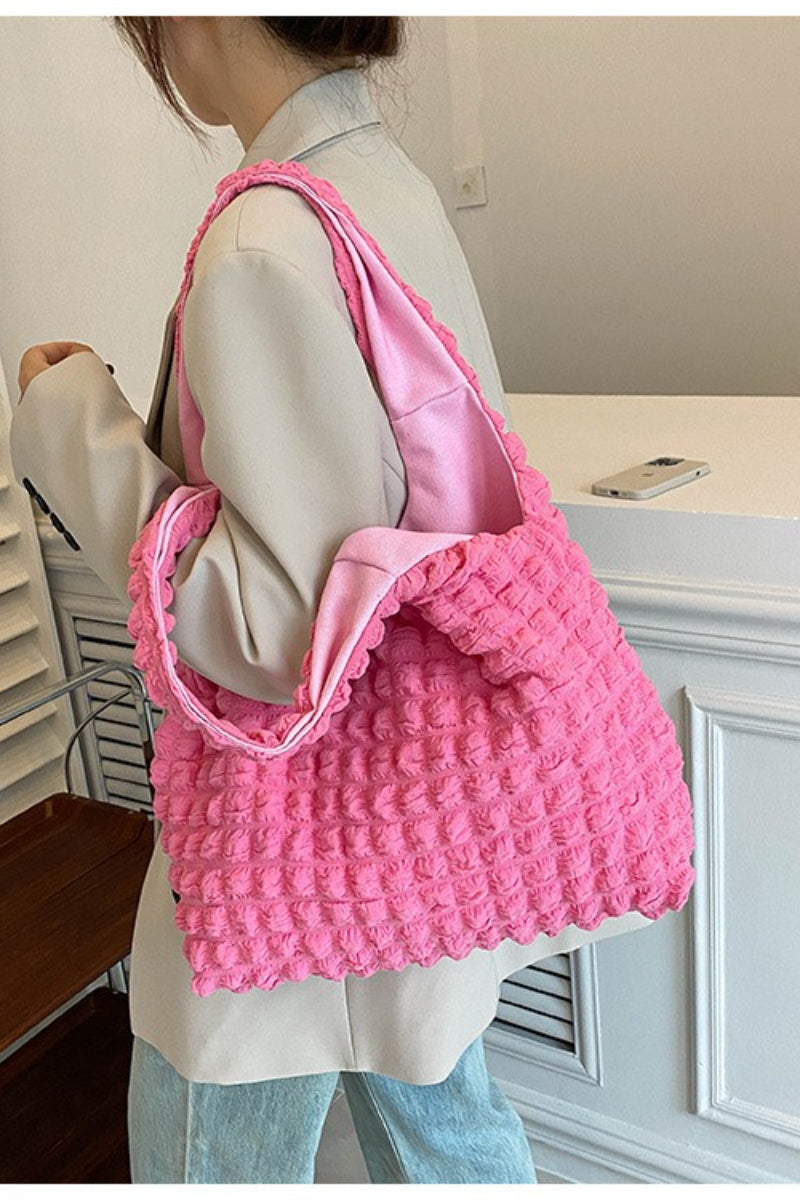 Trendy Pleated Shoulder Bucket Tote Handbag