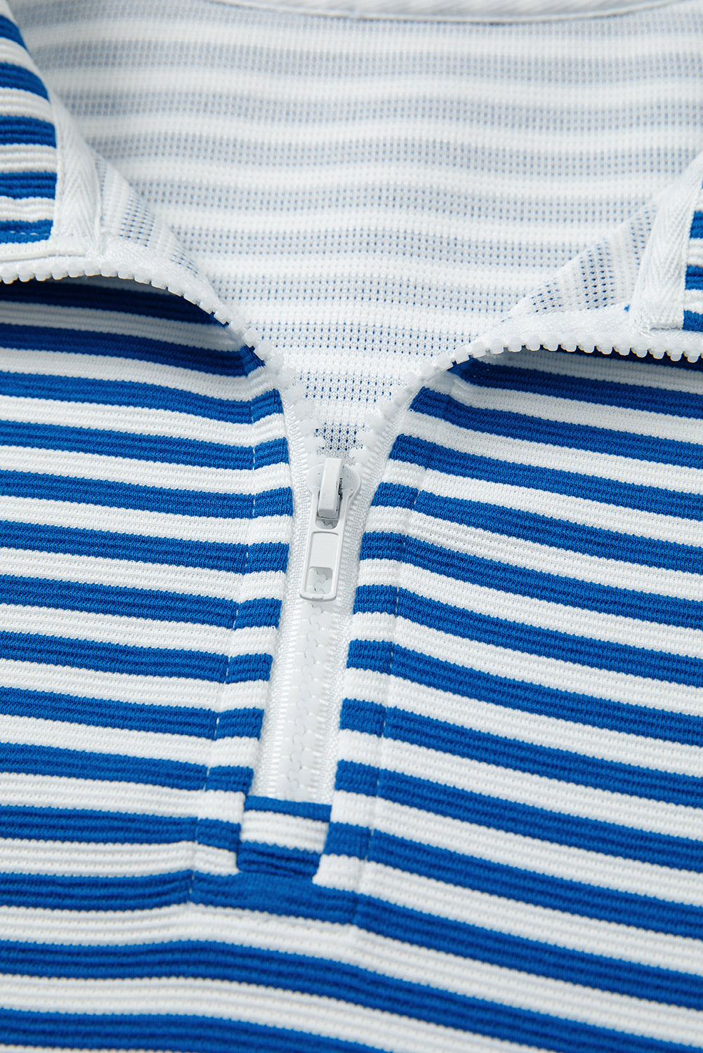 Stripe Quarter Zip Collar Pullover Long Sleeve Top