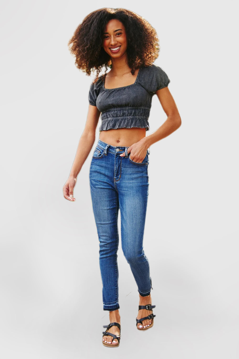 High Waist Cuffed Jeans Women's Casual Straight Leg