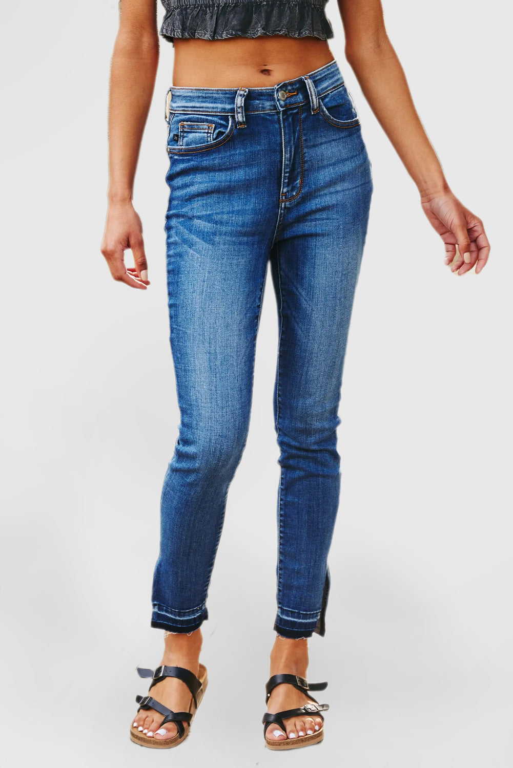 High Waist Cuffed Jeans Women's Casual Straight Leg