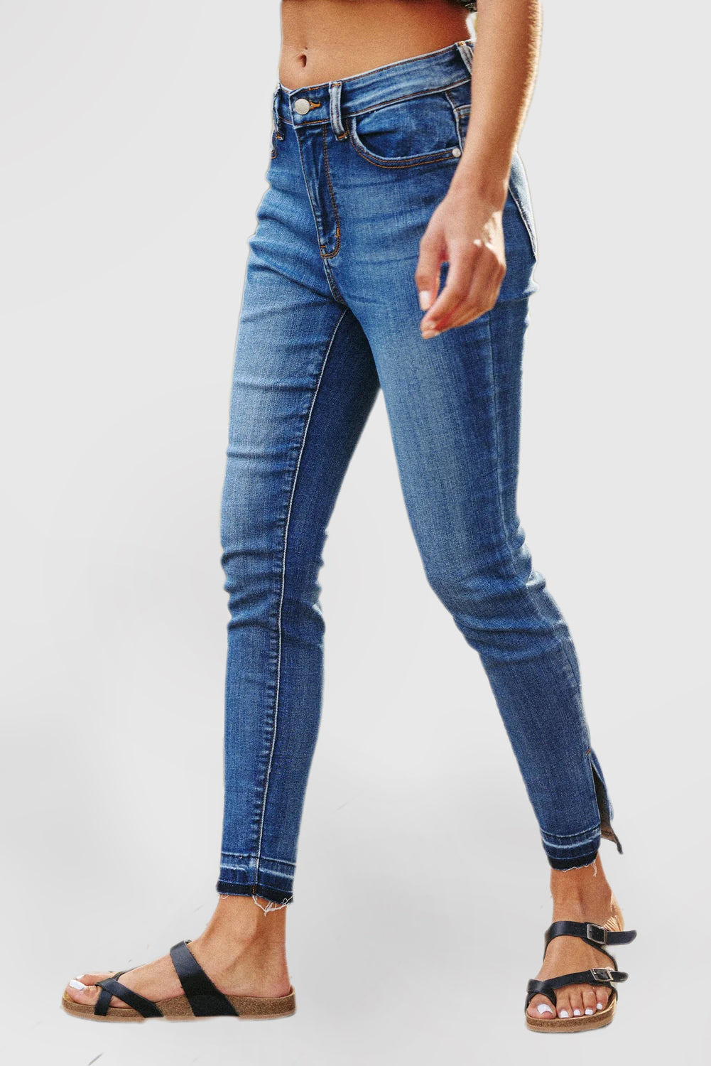 High Waist Cuffed Jeans Women's Casual Straight Leg