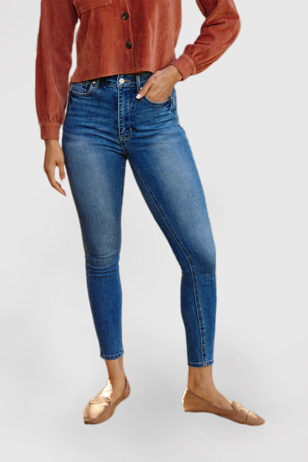 High Waist Cuffed Jeans Women's Casual Straight Leg
