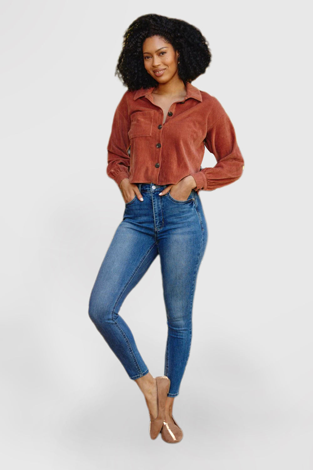 High Waist Cuffed Jeans Women's Casual Straight Leg