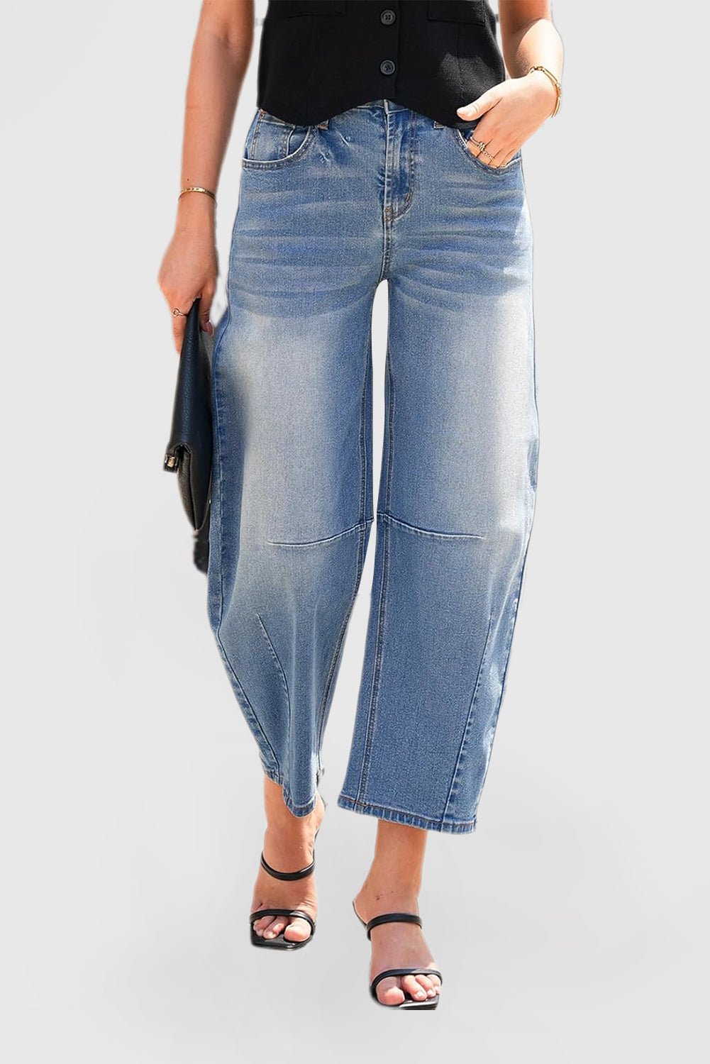 Mid Waist Casual Wide Leg Pants With Stylish Jeans