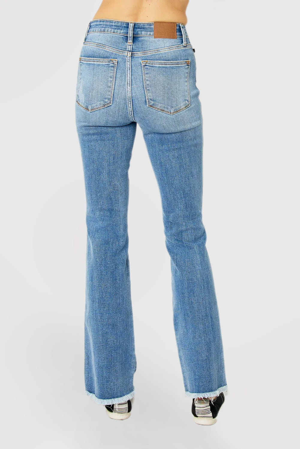 High Rise Bootcut Jeans with Ripped Hem