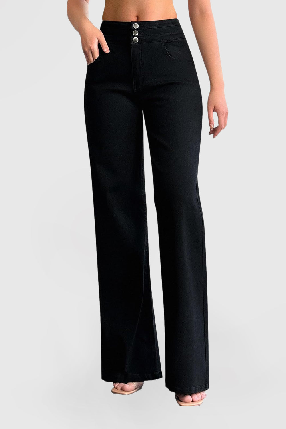 Women's High-Waisted Wide Leg Stretch Denim Pants