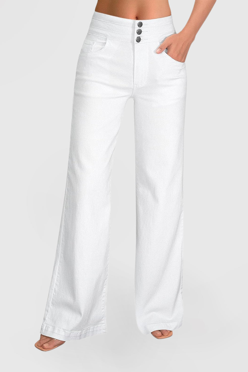 Women's High-Waisted Wide Leg Stretch Denim Pants