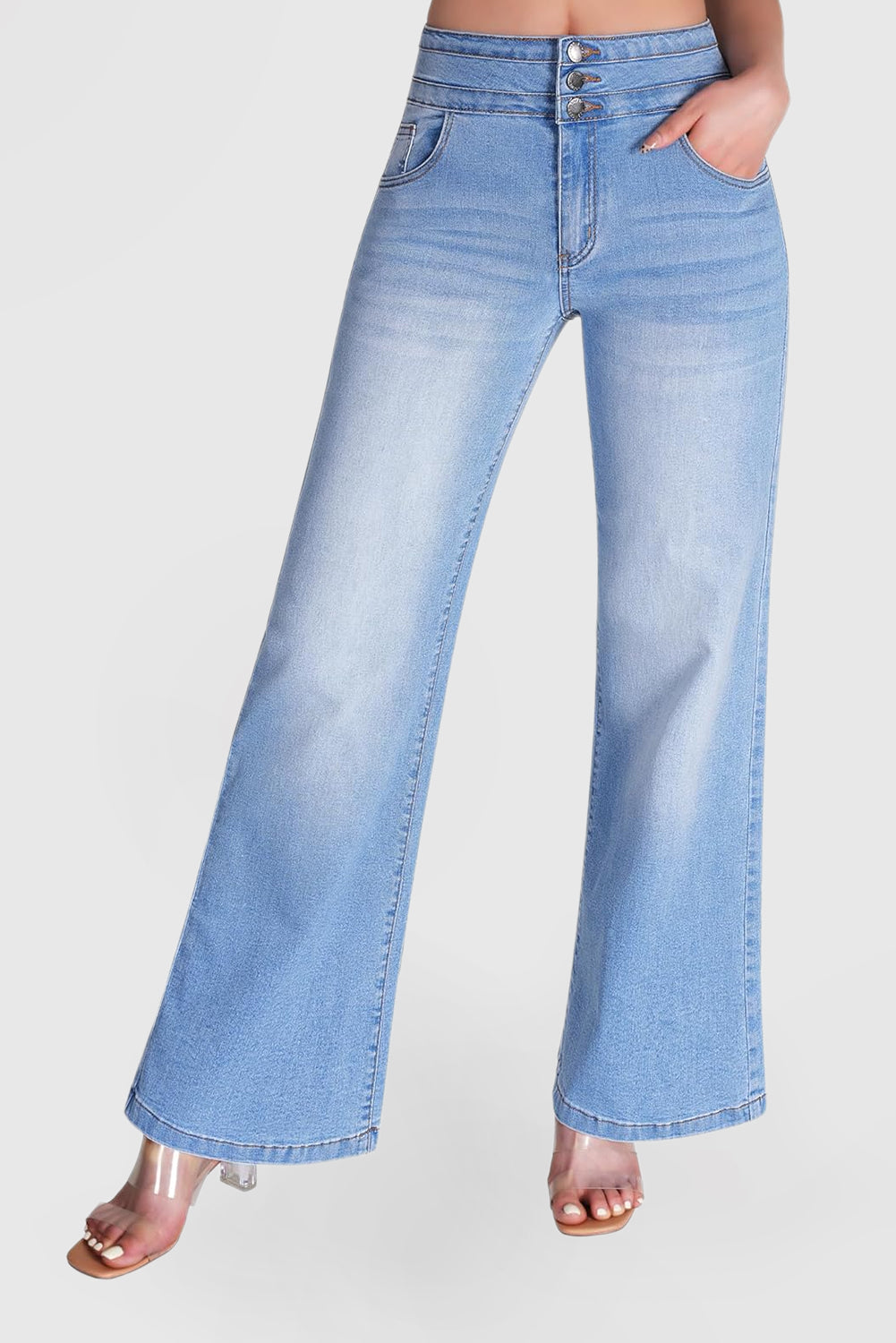 Women's High-Waisted Wide Leg Stretch Denim Pants