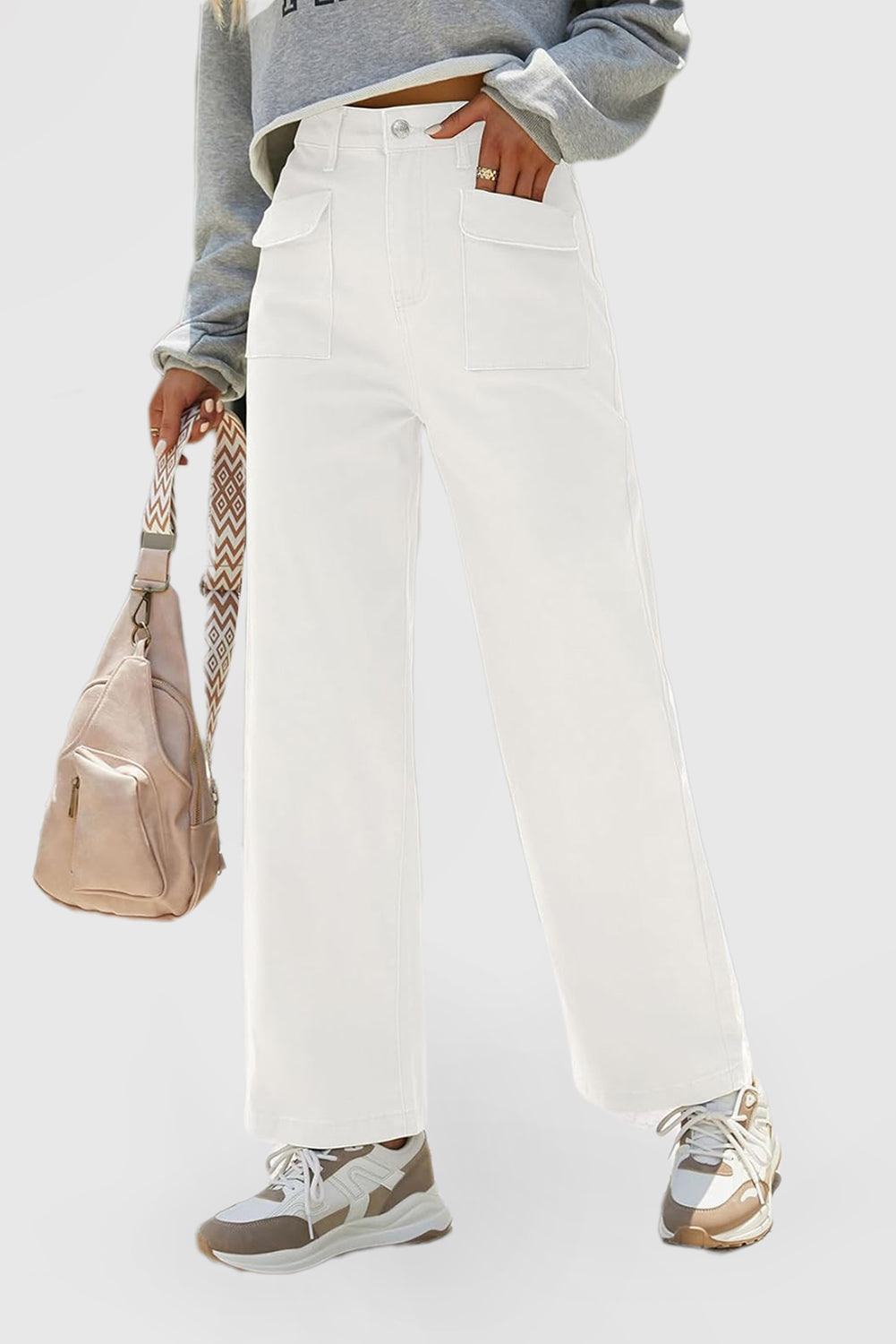 Women's Loose Wide Leg High Waist Casual Pants Denim Stretch Pants