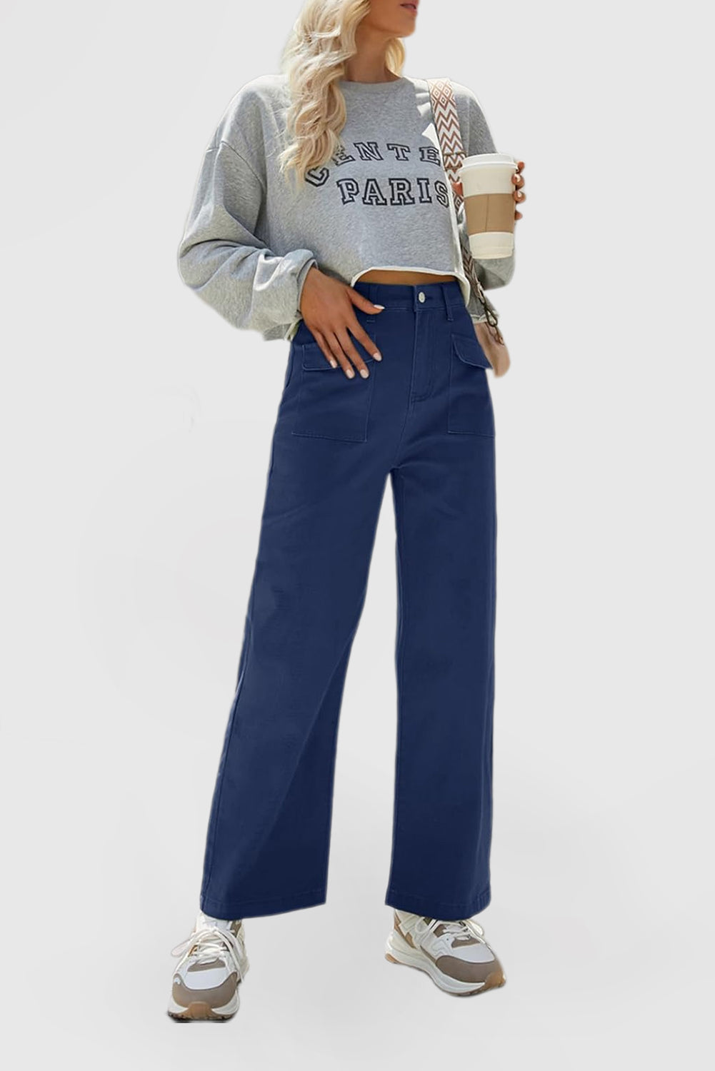 Women's Loose Wide Leg High Waist Casual Pants Denim Stretch Pants